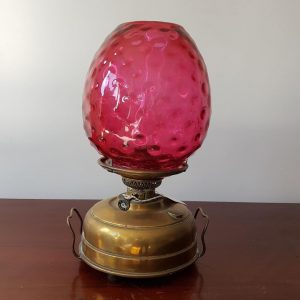 Brass Oil Lamp Cranberry Shade
