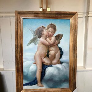Cherubs And Cupid Oil Paintings On Canvas Natural Wooden Frame