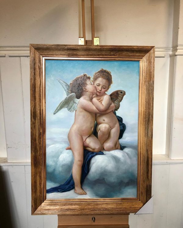 Cherubs And Cupid Oil Paintings On Canvas Natural Wooden Frame