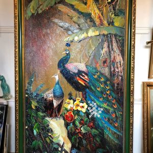 Large Peacock Oil Painting Gold Gilt Frame